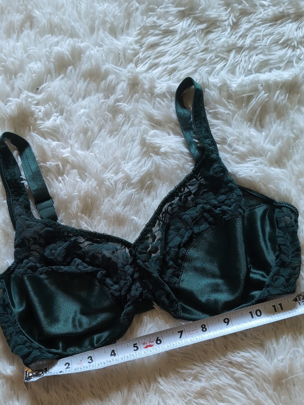 90s Vintage Lily of France Green Satin & Lace Unlined Bra w/ Underwire 36D - Picture 9 of 10